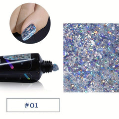 5pcs Reflective Glitter Nail Gel Kit + File Brush, 24pcs Tips for Acrylic Nail
