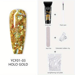 5pcs Reflective Glitter Nail Gel Kit + File Brush, 24pcs Tips for Acrylic Nail