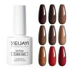 9 Colors Fall Brown Gel Nail Polish Starter Kit Soak Off No Wipe Set