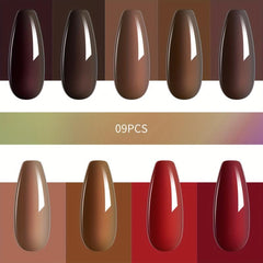 9 Colors Fall Brown Gel Nail Polish Starter Kit Soak Off No Wipe Set