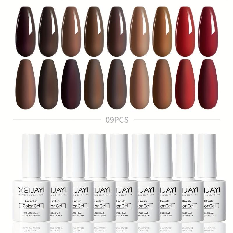 9 Colors Fall Brown Gel Nail Polish Starter Kit Soak Off No Wipe Set