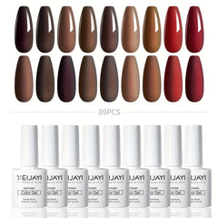 9 Colors Fall Brown Gel Nail Polish Starter Kit Soak Off No Wipe Set
