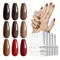 9 Colors Fall Brown Gel Nail Polish Starter Kit Soak Off No Wipe Set