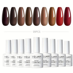 9 Colors Fall Brown Gel Nail Polish Starter Kit Soak Off No Wipe Set