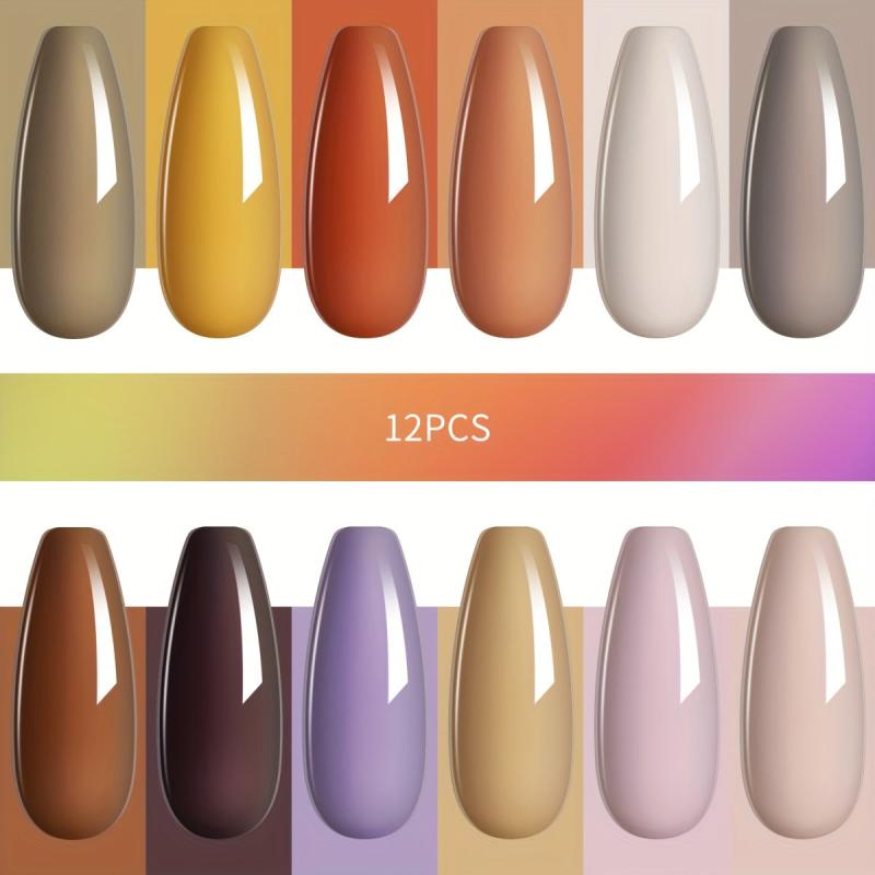 12 Colors Nude Brown Gel Nail Polish Starter Kit, No Wipe Soak Off Set