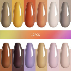 12 Colors Nude Brown Gel Nail Polish Starter Kit, No Wipe Soak Off Set