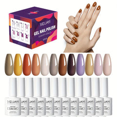 12 Colors Nude Brown Gel Nail Polish Starter Kit, No Wipe Soak Off Set