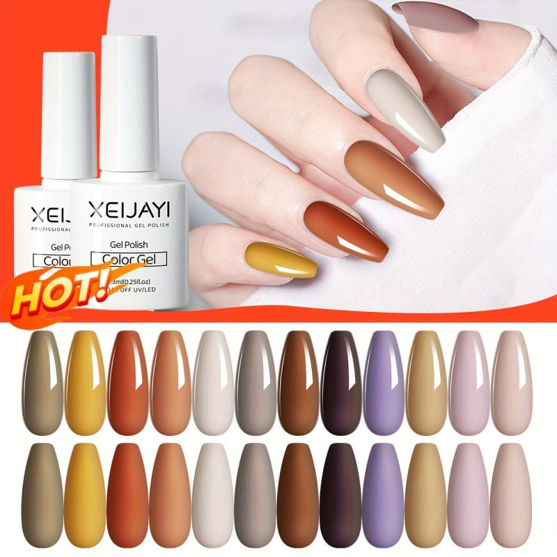 12 Colors Nude Brown Gel Nail Polish Starter Kit, No Wipe Soak Off Set