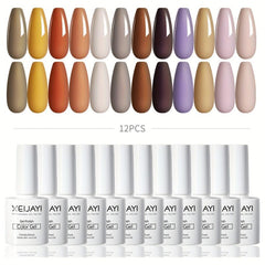 12 Colors Nude Brown Gel Nail Polish Starter Kit, No Wipe Soak Off Set