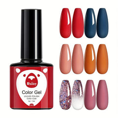 Gel Nail Polish Kit Red Brown Pink Glitter Varnish Set