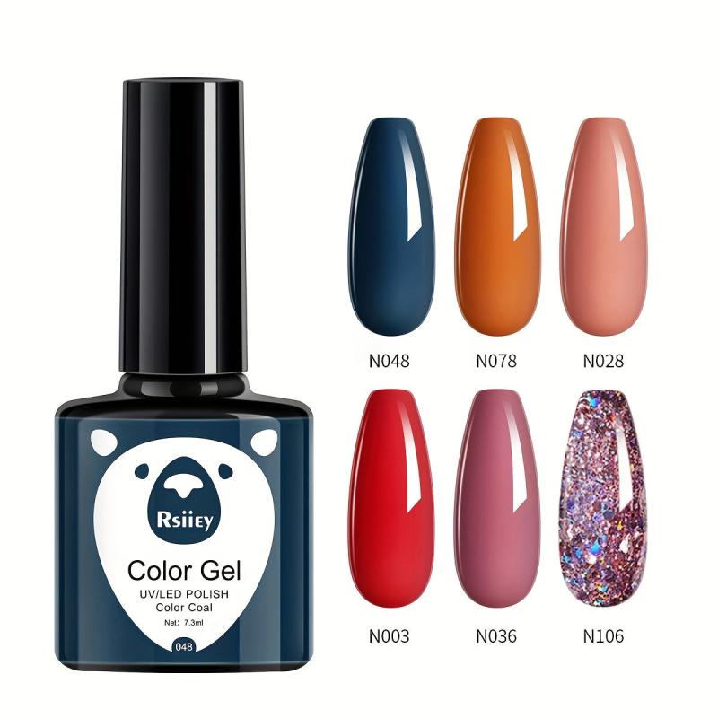 Gel Nail Polish Kit Red Brown Pink Glitter Varnish Set