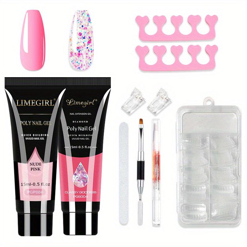 10pcs Poly Nail Extension Gel Kit with Builder Glue Nail File Brush and Forms