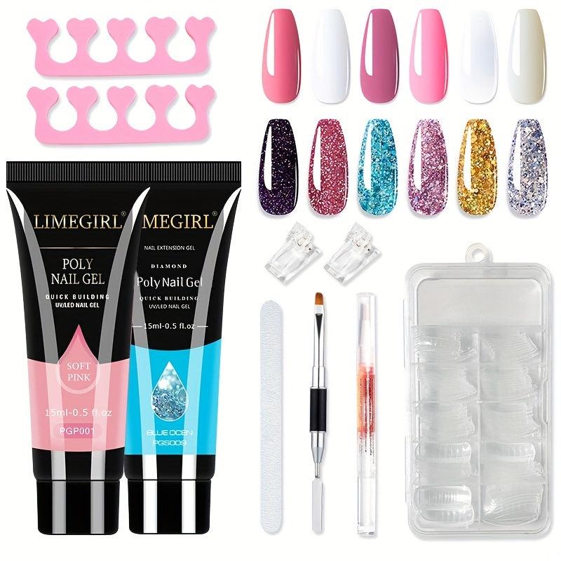 10pcs Poly Nail Extension Gel Kit with Builder Glue Nail File Brush and Forms