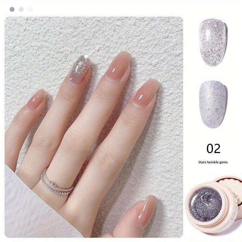 Glitter Sequins Gel Nail Polish Set, Solid Gel Paint Kit for Nail Art