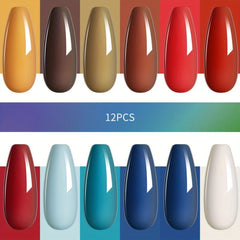 Gel Nail Polish Starter Kit 12 Colors Red Soak Off No Wipe Nail Gel Polish Set