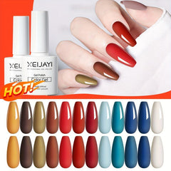 Gel Nail Polish Starter Kit 12 Colors Red Soak Off No Wipe Nail Gel Polish Set