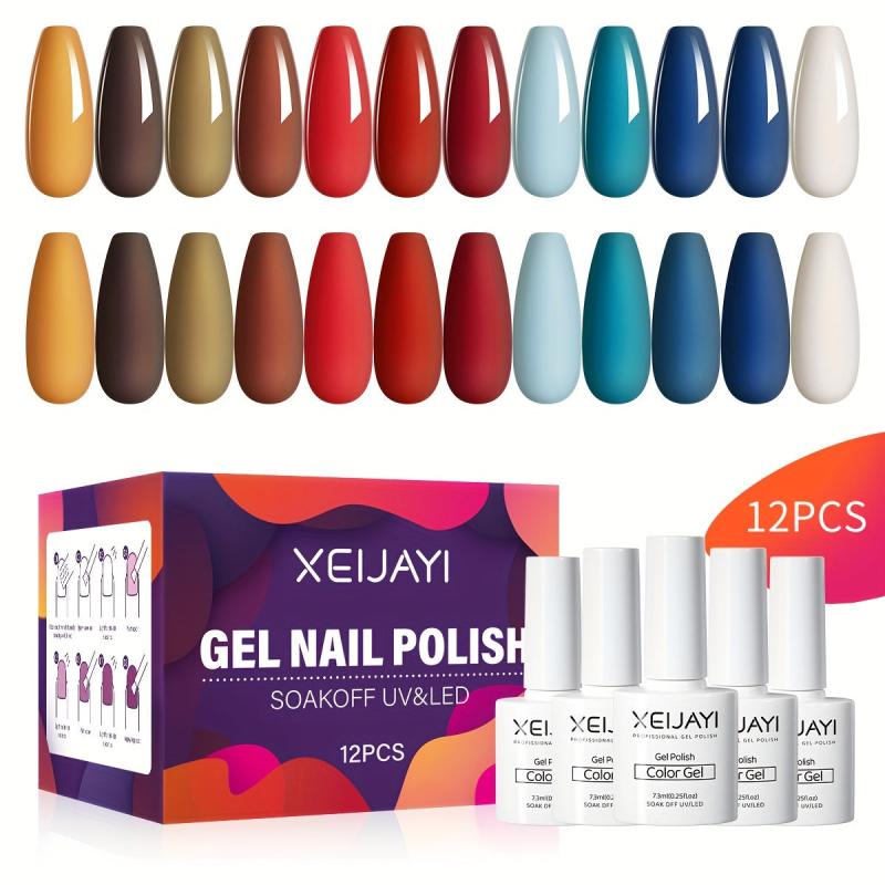 Gel Nail Polish Starter Kit 12 Colors Red Soak Off No Wipe Nail Gel Polish Set