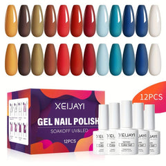 Gel Nail Polish Starter Kit 12 Colors Red Soak Off No Wipe Nail Gel Polish Set