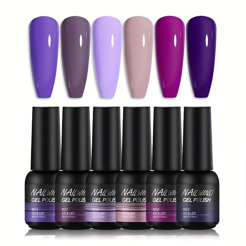 6-Piece Purple Gel Nail Polish Set 8ml - Starter Set for Gel Varnish