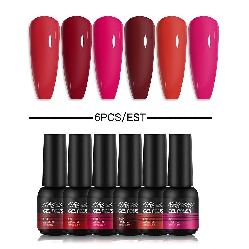 6-Piece Purple Gel Nail Polish Set 8ml - Starter Set for Gel Varnish