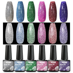 6 Pcs Glitter Gel Nail Polish Set Reflective Shining Gel Polish Kit