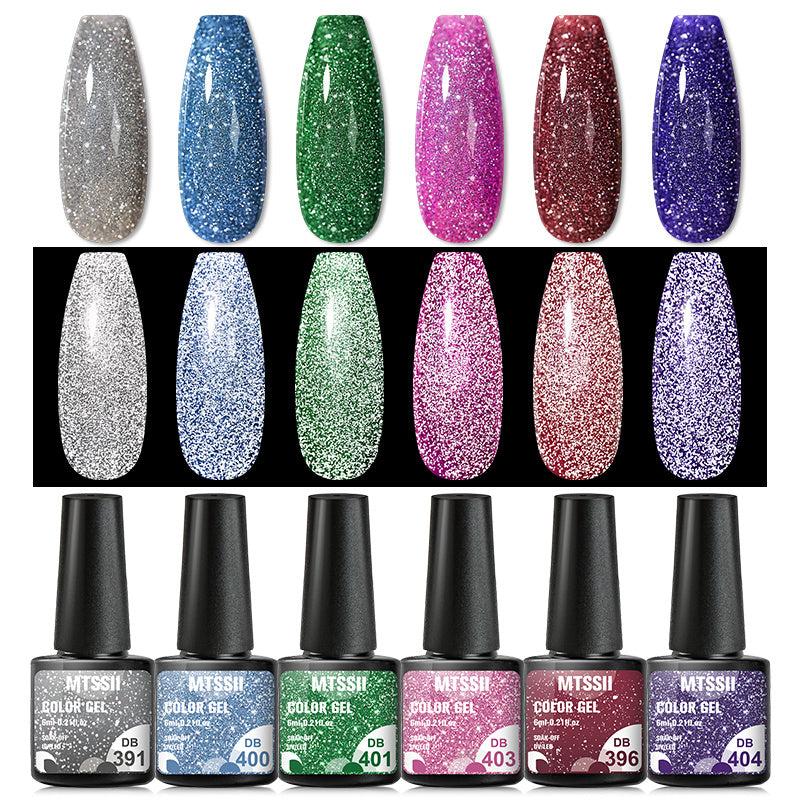 6 Pcs Glitter Gel Nail Polish Set Reflective Shining Gel Polish Kit