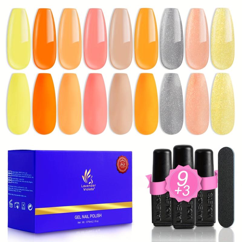 13pcs Gel Nail Polish Kit Halloween Colors Base Glossy Matte Top Coat Nail File