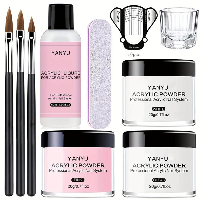 Complete Acrylic Nail Kit - Clear Pink Nude Powder