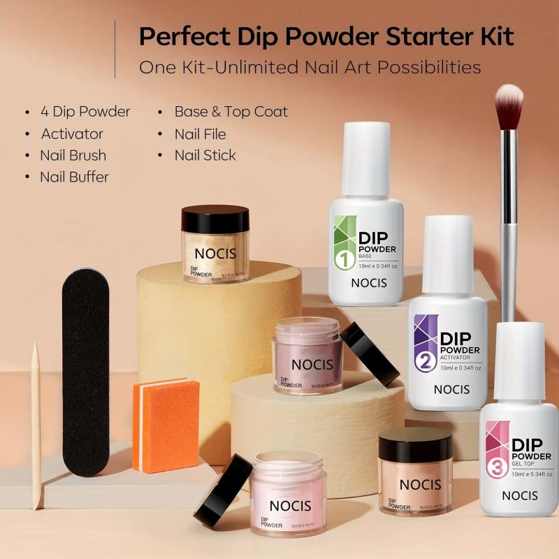 11 Pcs Dip Powder Nail Kit - 4 Colors Nude Golden Glitter Neutral Acrylic Set