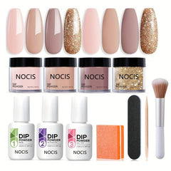 11 Pcs Dip Powder Nail Kit - 4 Colors Nude Golden Glitter Neutral Acrylic Set