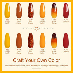 0.5oz X 6 Colors Dipping Powder Set Yellow Orange Red