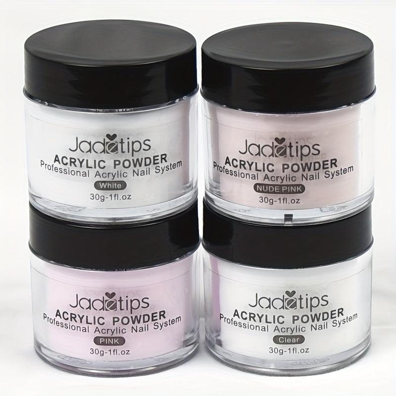 4pcs 30g Acrylic Powder Pink Clear Nude Crystal Polymer Nail Art DIY Set