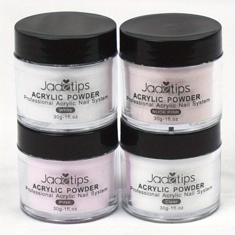 4pcs 30g Acrylic Powder Pink Clear Nude Crystal Polymer Nail Art DIY Set