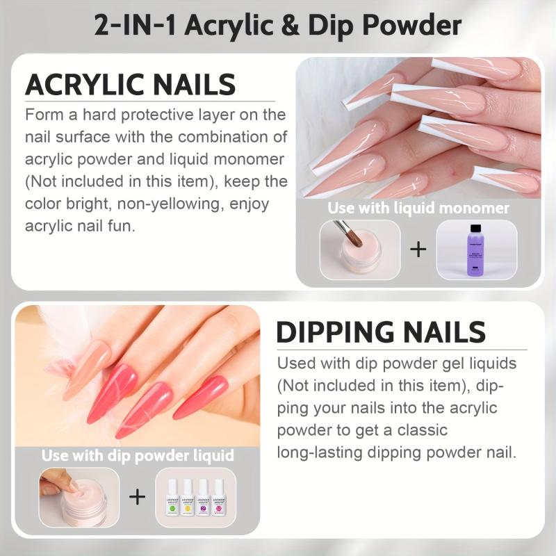Clear Acrylic Dip Powder for Nail Extension 2-in-1 French Nail Art Manicure