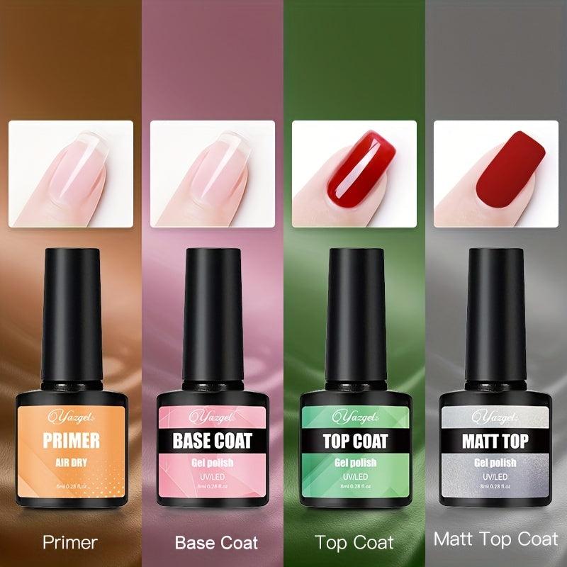 4Pcs Matte Finish Gel Nail Polish Base & Top Coat Set - Long Lasting