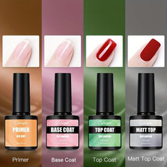 4Pcs Matte Finish Gel Nail Polish Base & Top Coat Set - Long Lasting