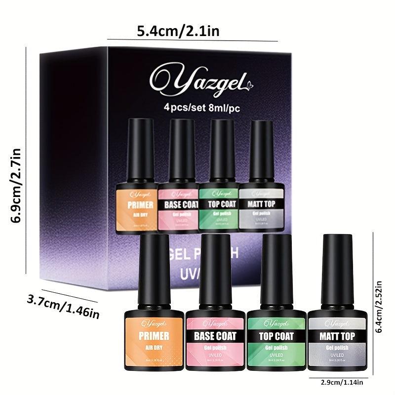 4Pcs Matte Finish Gel Nail Polish Base & Top Coat Set - Long Lasting