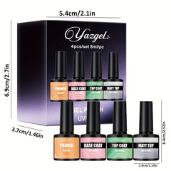 4Pcs Matte Finish Gel Nail Polish Base & Top Coat Set - Long Lasting