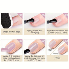 4Pcs Matte Finish Gel Nail Polish Base & Top Coat Set - Long Lasting