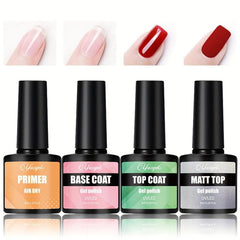 4Pcs Matte Finish Gel Nail Polish Base & Top Coat Set - Long Lasting