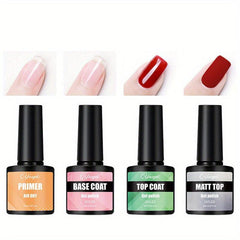 4Pcs Matte Finish Gel Nail Polish Base & Top Coat Set - Long Lasting