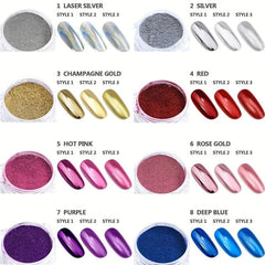 8 Colors Nail Powder Kit Gel Polish Mirror Effect Holographic