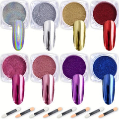 8 Colors Nail Powder Kit Gel Polish Mirror Effect Holographic