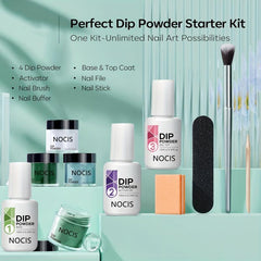11 pcs Dip Powder Nail Kit 4 Colors Haze Gray Dark Green Basic Liquid Set
