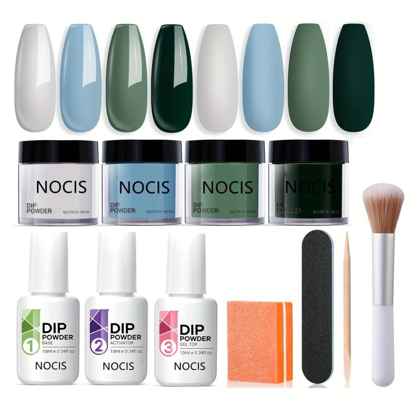 11 pcs Dip Powder Nail Kit 4 Colors Haze Gray Dark Green Basic Liquid Set
