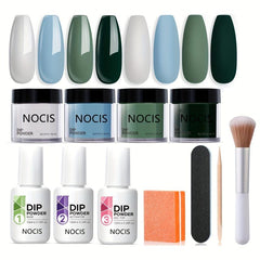11 pcs Dip Powder Nail Kit 4 Colors Haze Gray Dark Green Basic Liquid Set