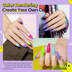 11 Pcs Dip Powder Nail Kit Starter 4 Colors Hot Pink Purple Mint Green Fluoresce