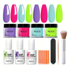 11 Pcs Dip Powder Nail Kit Starter 4 Colors Hot Pink Purple Mint Green Fluoresce