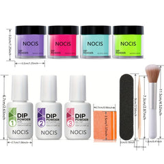 11 Pcs Dip Powder Nail Kit Starter 4 Colors Hot Pink Purple Mint Green Fluoresce