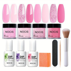 Dip Powder Nail Kit Starter 4 Colors Clear Nude Pink Glitter Dipping Powder Syst